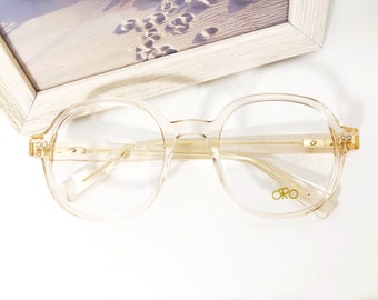 Créateur français ORO - Monture optique rose pâle translucide pour femme / Lunettes de vue carrées arrondies transparentes Rétro Vintage