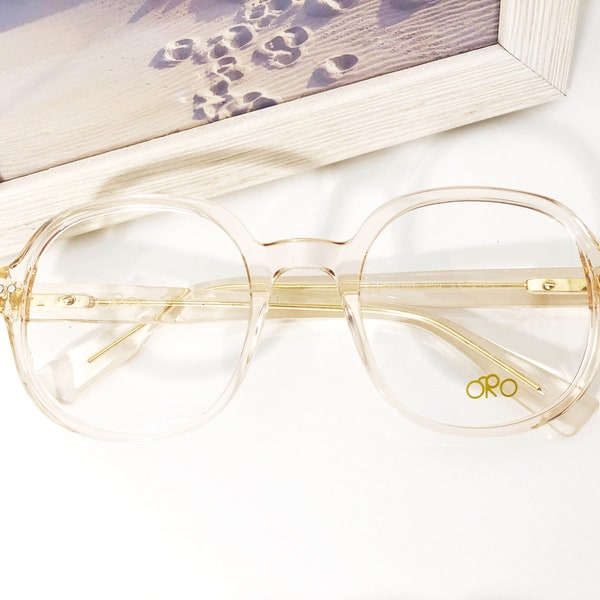 Créateur français ORO - Monture optique rose pâle translucide pour femme / Lunettes de vue carrées arrondies transparentes Rétro Vintage