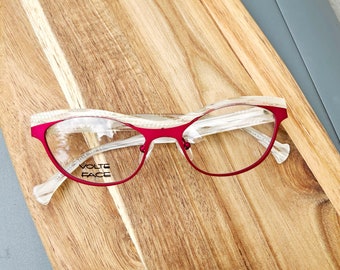 Créateur Volte Face Edita, Lunettes de vue rétro vintage rose fuchsia et blanc nacré Cat eye 1960, monture optique, Fabriqué en France, neuf