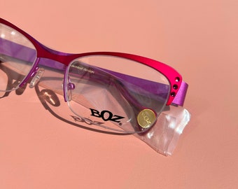 BOZ, Ventura - Monture optique vintage Femme - Lunettes de vue nylor Créateur Rétro violet et rose avec strass, Fabriqué en France, patented