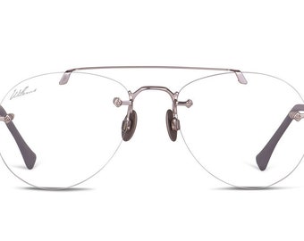 Lunettes de vue aviateur percées en acier rhodium et titane Créateur Willems Germany - Monture optique pilote argentée fabriqué en Allemagne