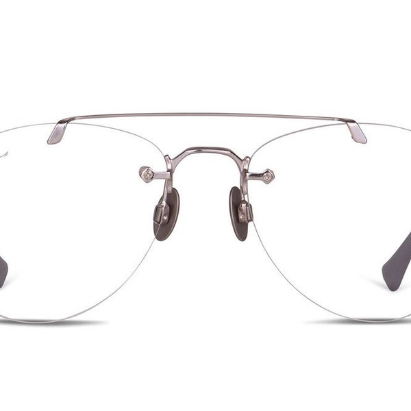 Lunettes de vue aviateur percées en acier rhodium et titane Créateur Willems Germany - Monture optique pilote argentée fabriqué en Allemagne