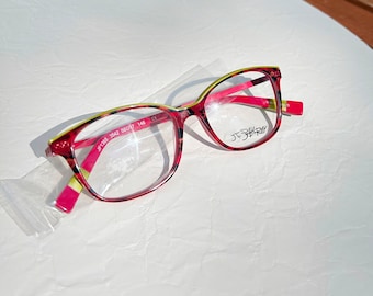 Créateur JF REY JF1365, Monture optique vintage multicolore rouge jungle et jaune vert anis- Lunettes de vue rétro femme, Made in France