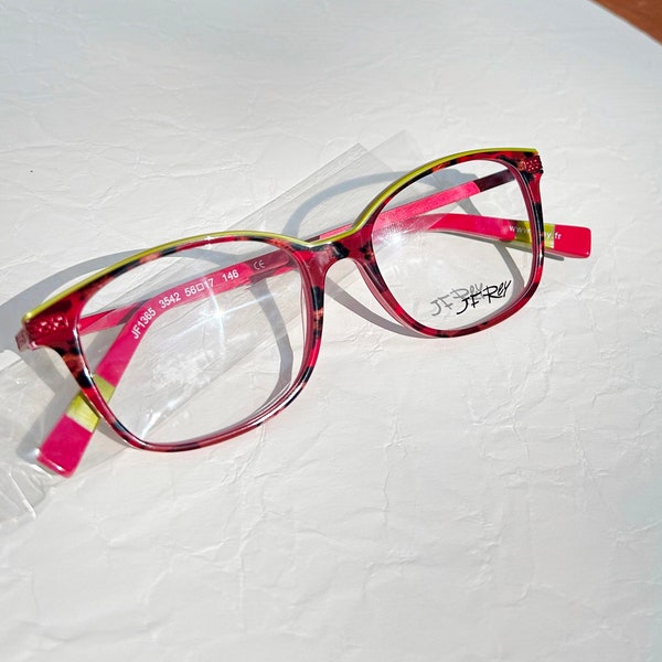 Créateur JF REY JF1365, Monture optique vintage multicolore rouge jungle et jaune vert anis- Lunettes de vue rétro femme, Made in France