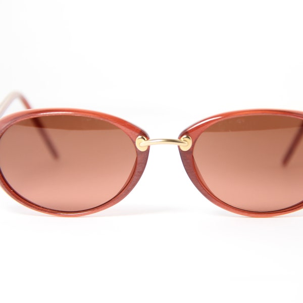 Vintage Glittery Pink and Gold Oval Sunglasses ANTOINE BOURGEOIS 4060 Made in France pink lenses