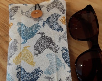 Chickens glasses/sunglasses fabric handmade slip/case by samylovesbags