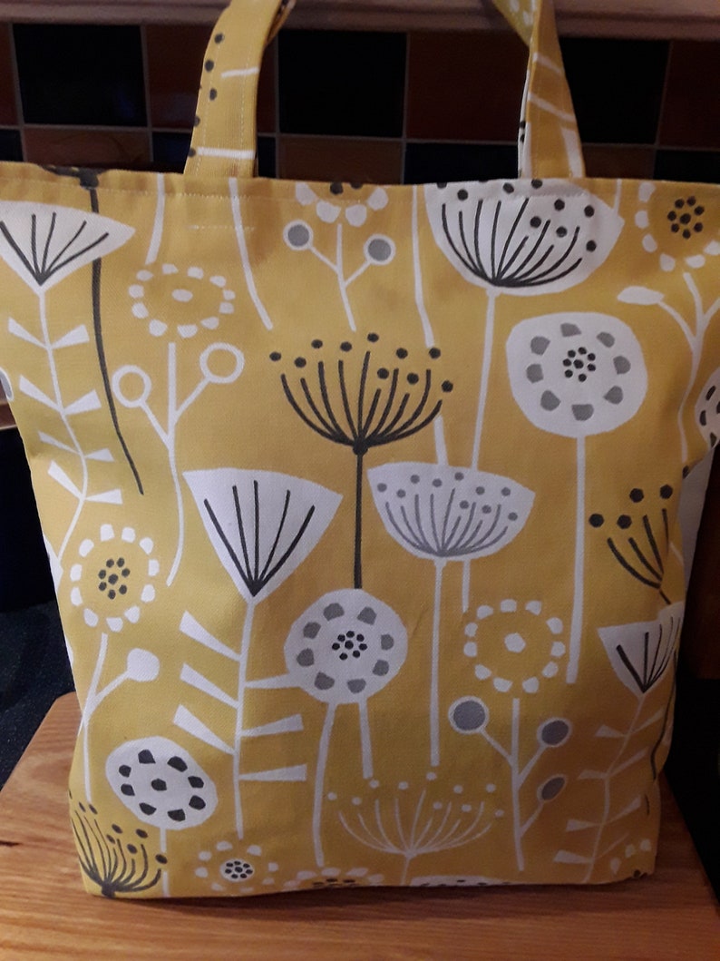Yellow flowers handmade cotton shopper/tote/market bag image 0