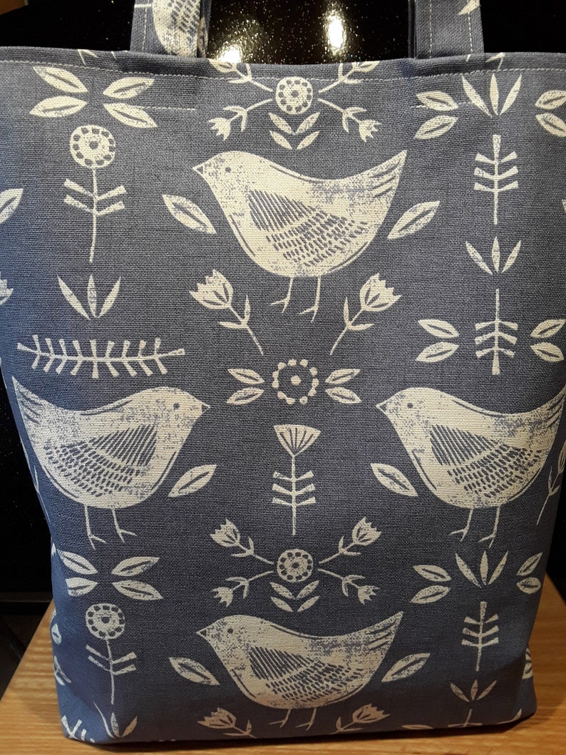 Blue scandi birds cotton handmade bag by samylovesbags image 0