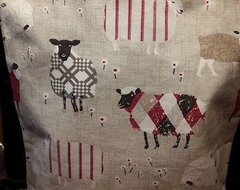 Sheep (cranberry) design handmade cotton bag by samylovesbags