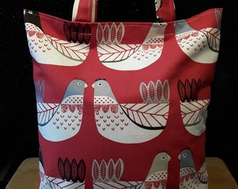 Chickens (scarlet) handmade cotton bag by samylovesbags