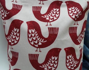 Scandi birds (red) cotton handmade bag by samylovesbags