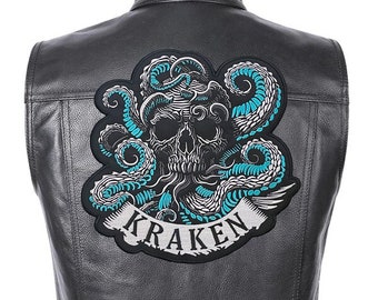 Parche de pulpo calavera para motociclistas, chaqueta motoclub, parche grande, parche trasero