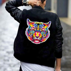 Any size colorful tiger patch for bikers, motoclub jacket, Large patch, Back patch
