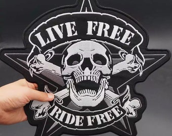 Patch gratuit Live Free Ride pour les motards, veste de motoclub, Grand patch, Patch arrière