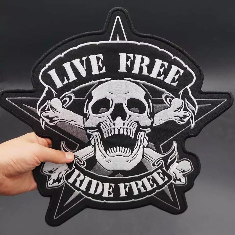 Live Free Ride Free Patch für Biker, Motoclub-Jacke, großer Patch, Rücken-Patch Bild 1