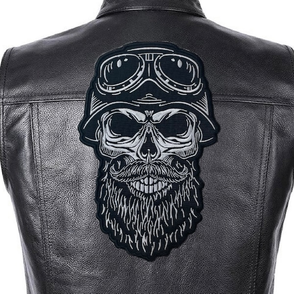 Crâne avec patch casque pour motards, veste motoclub, Grand patch, Patch arrière