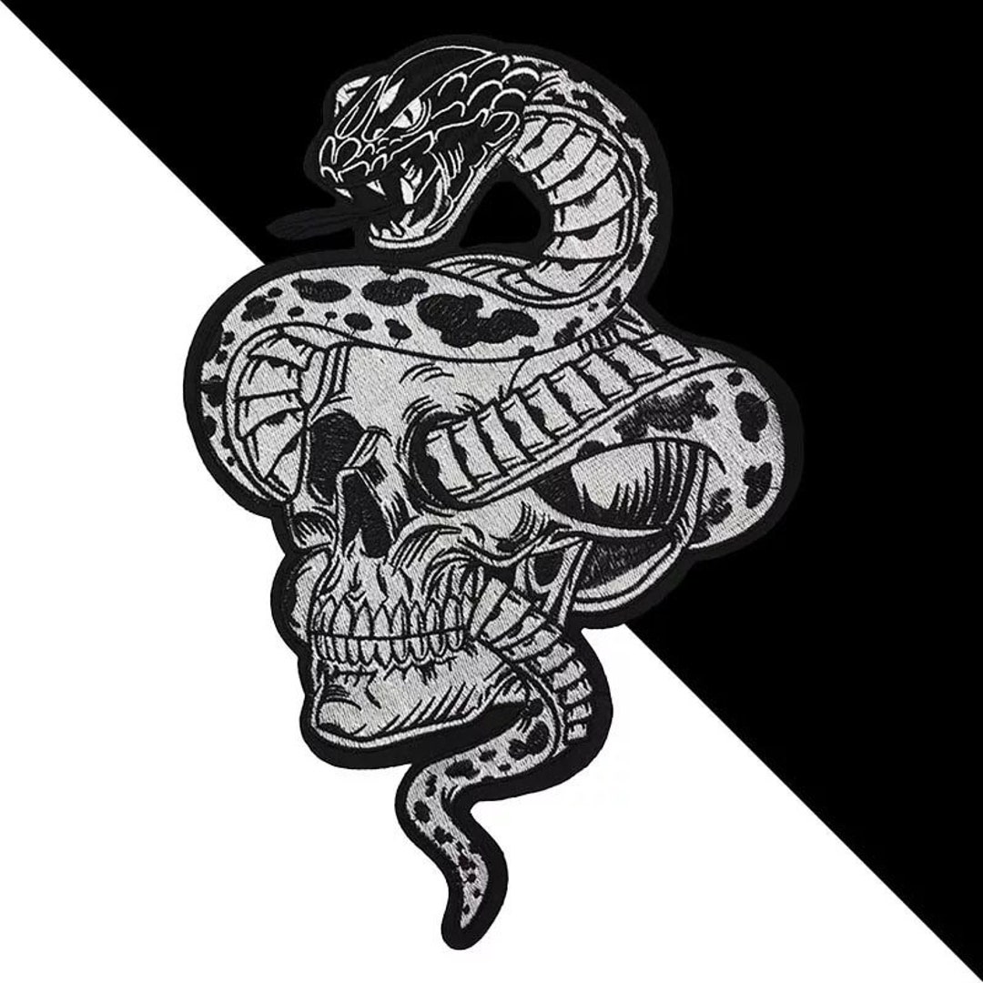 Snake Skull Biker Patch for Bikers, Motoclub Jacket, Large Patch