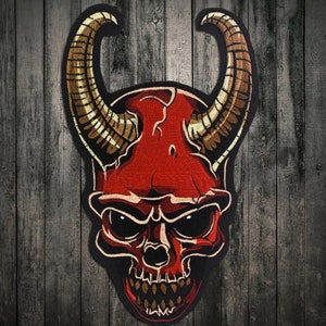 Skull with horns patch for bikers, motoclub jacket, Large patch, Back patch