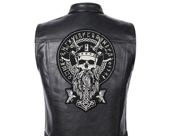 Viking Thor hammer and Skull patch for bikers, motoclub jacket, Large patch, Back patch