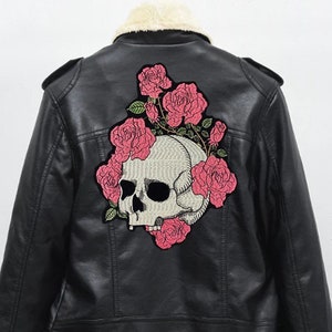 Crâne avec patch fleurs pour motards, veste motoclub, Grand patch, Patch arrière