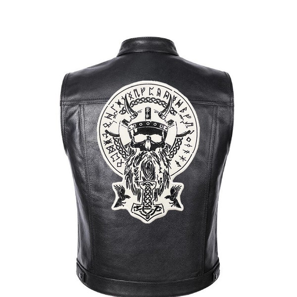 Viking Thor hammer and Skull patch for bikers, motoclub jacket, Large patch, Back patch