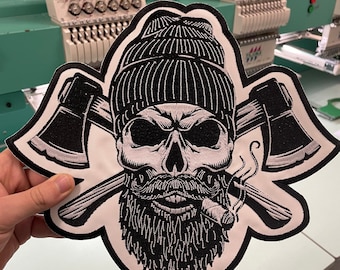 Skull with axes patch for bikers, motoclub jacket, Large patch, Back patch