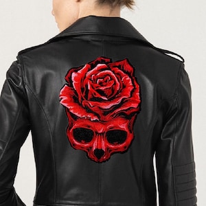 Big skull and roses back patch, biker patch for bikers, motoclub jacket, Large patch, Back patch