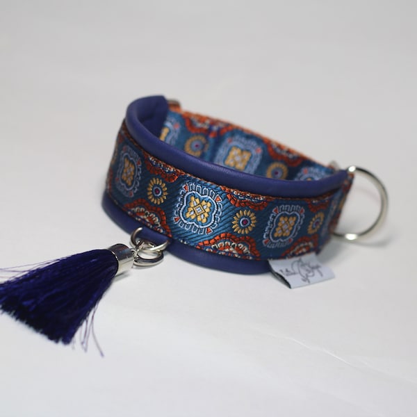 Italian Greyhound collar | Unique Collar | Blue Leather Collar | Designer Collar | Tassel included | Baltas Vejas Dog Gear