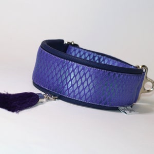 Dog and Sighthound Unique Collar | Genuine Leather | Designer Collar | Silk Jacquard | With Tassel | Baltas Vejas DogGear