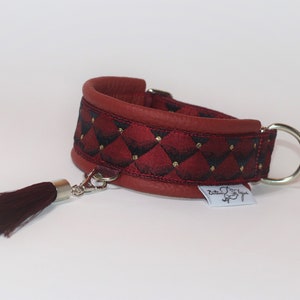 Collar de galgo italiano / Collar UNIT / Collar de cuero genuino Bordeux / Collar de diseño / Borla incluida / Baltas Vejas Dog Gear