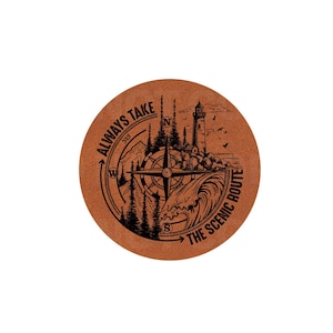 Always Take The Scenic Route-Lighthouse-Leatherette Hat Patch With Adhesive Backing // Ready To Press