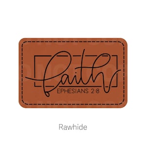 Faith Ephesians 2:8 Leatherette Hat Patch | Dotted Line | Ready to Press | Adhesive Backing | Iron On | Sew On