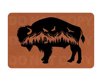 Bison In Forest With Eagles Leatherette Hat Patch With Adhesive Backing // Ready To Press