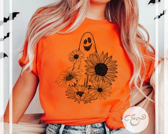 Ghost With Sunflowers Screen Print Transfer (Low Heat Formula) // Ready To Press