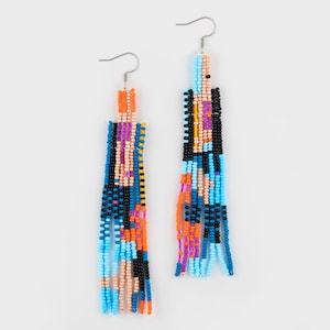 Long Beaded Fringe earrings, Bohemian earrings, Seed Bead Earrings, Boho Beaded Earrings, Artisan dangle earrings, Christmas gift for her