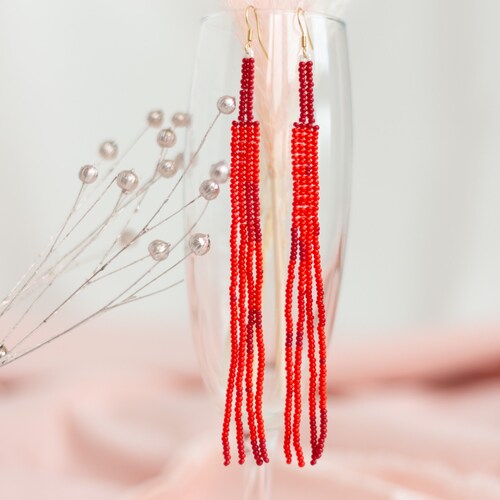 Long Beaded Earrings/summer Earring/fringe/seed Bead - Etsy