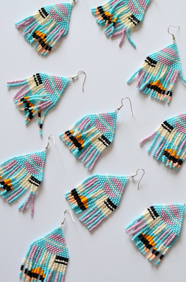 Mint Neon Bright Beaded Earrings/candy Fringe Earrings/bead Etsy