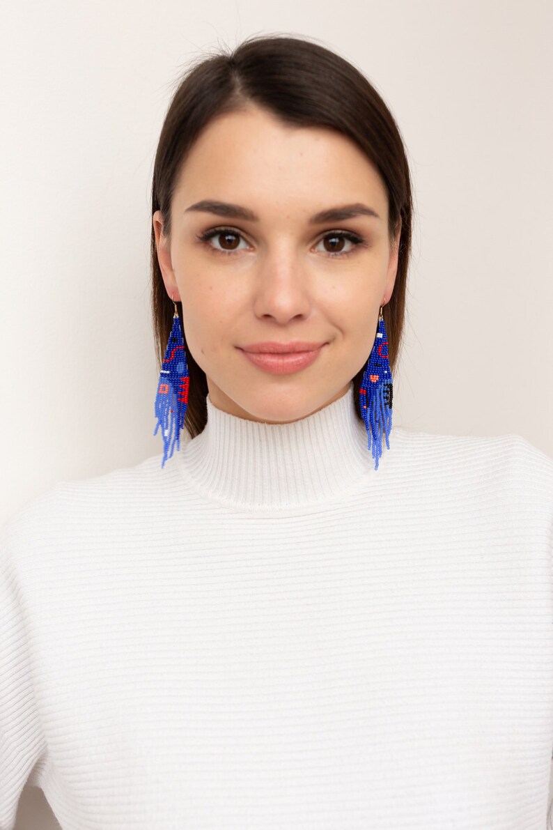 Summer Earrings.extra Long Minimalist Earrings/fringe/bead Etsy