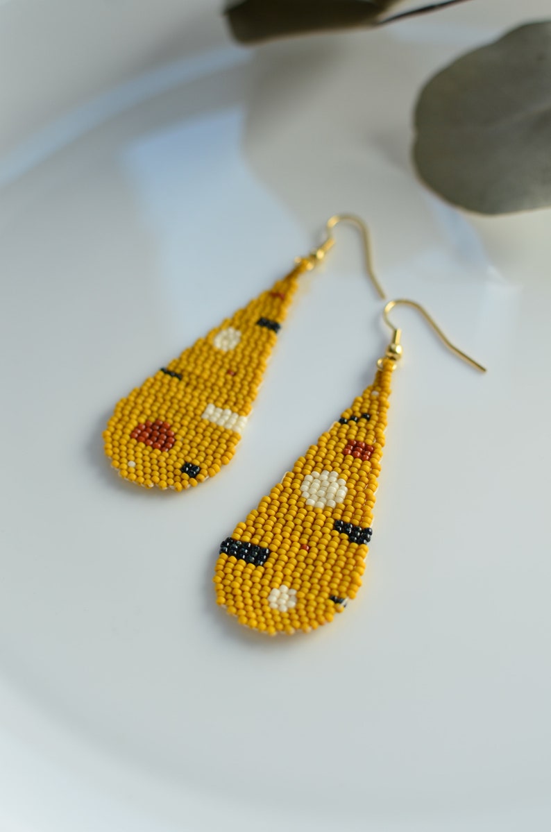 Yellow Mustard Teardrop Earrings Drop Seed Beaded Earrings Etsy