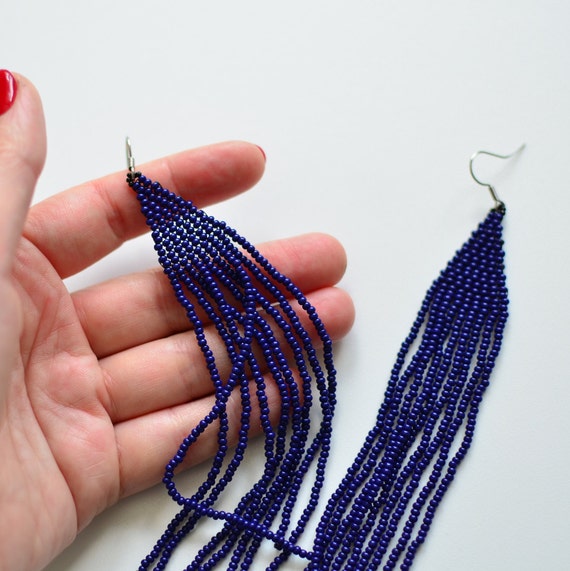 Navy blue fringe best sale earrings