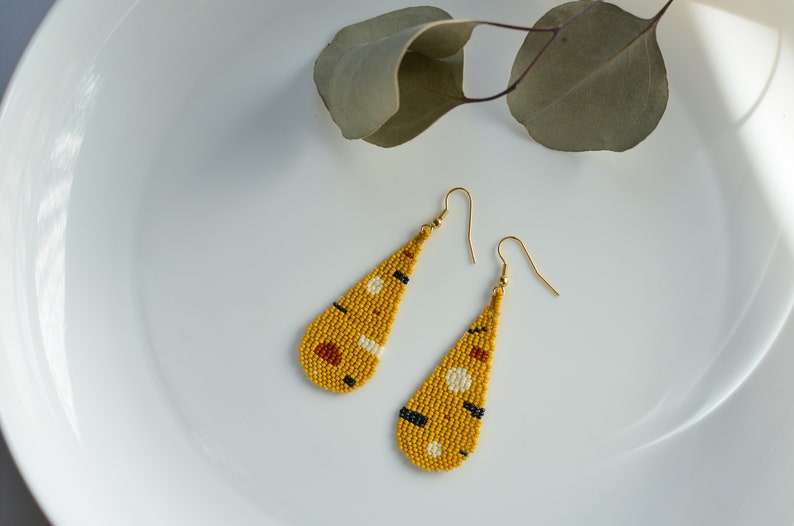 Yellow Mustard Teardrop Earrings Drop Seed Beaded Earrings Etsy