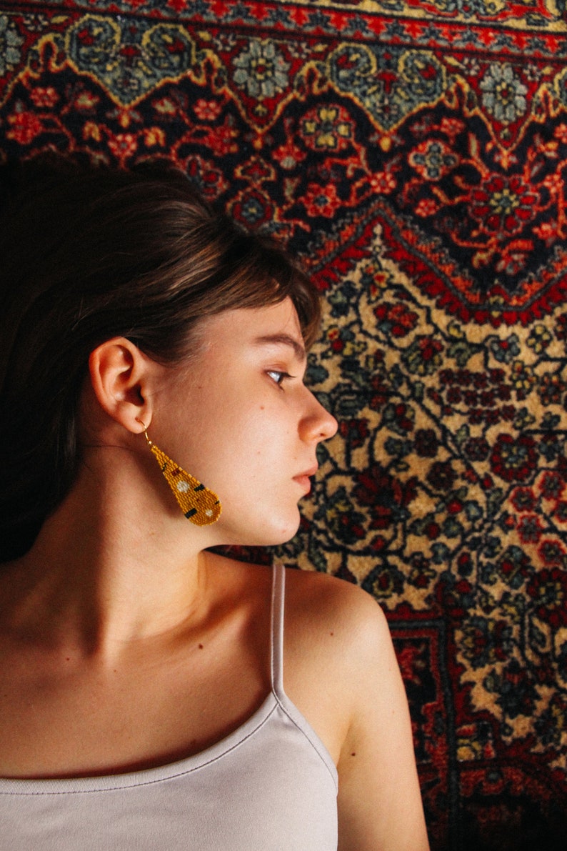 Yellow Mustard Teardrop Earrings Drop Seed Beaded Earrings Etsy