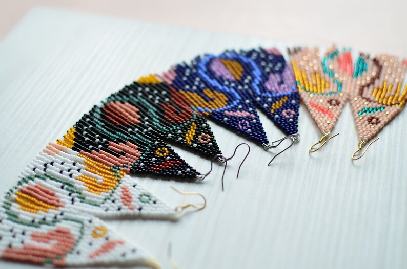 Black Beaded Fringe Earrings Vibrant Art Earringslong Etsy