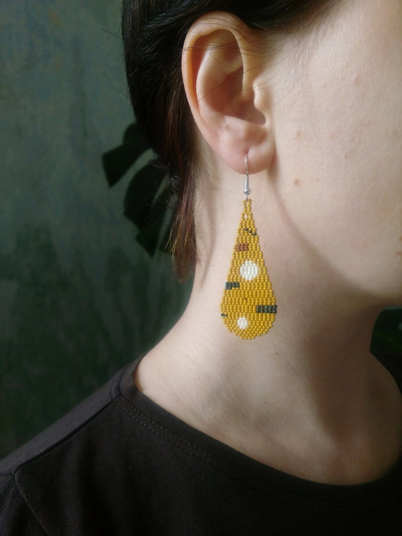 Yellow Mustard teardrop earrings Drop seed beaded earrings Etsy