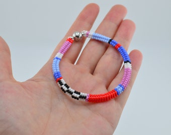 Blue red pink bracelet. color block black and white. vibrant jewelry. christmas gift