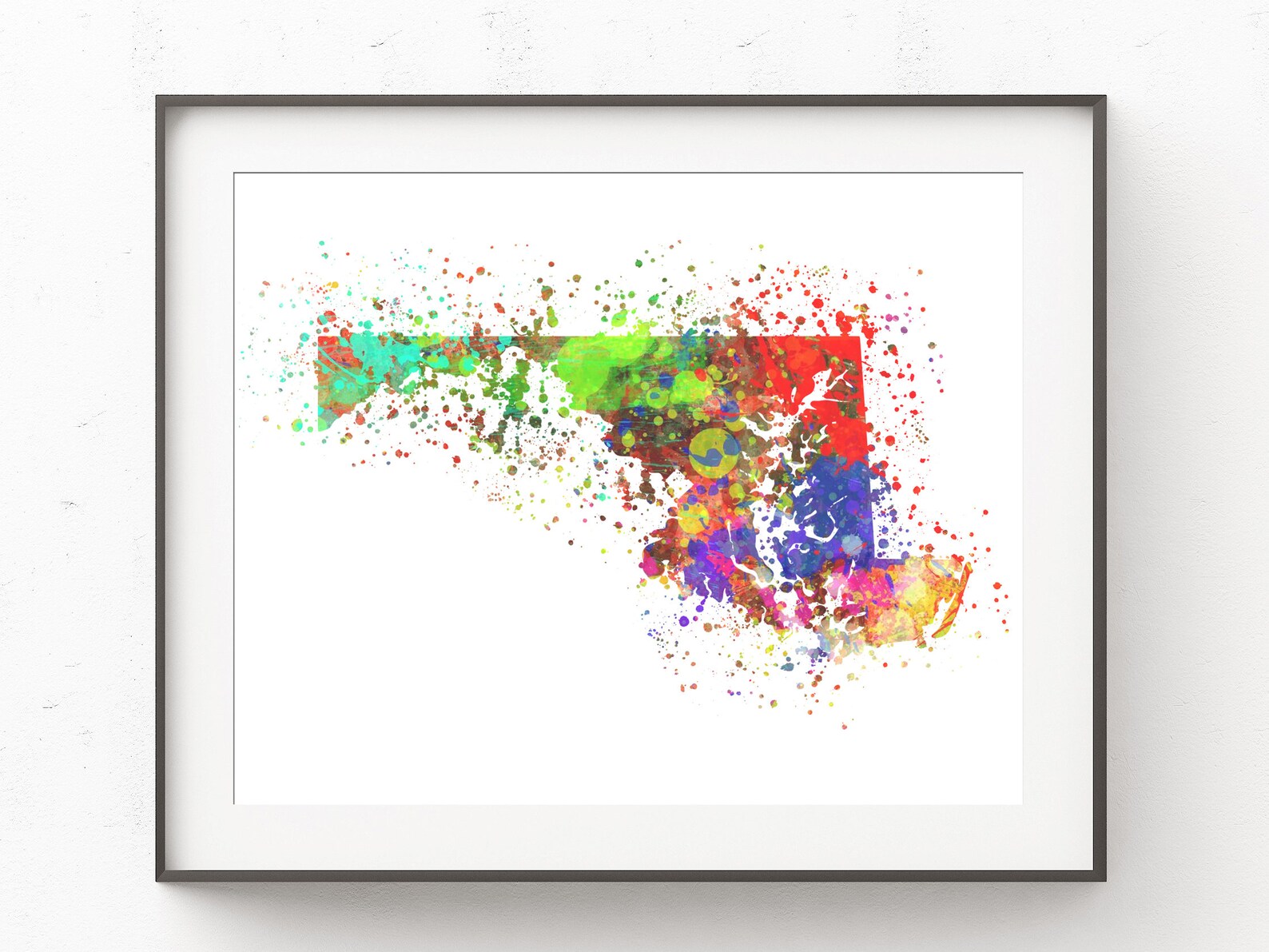 Maryland Map Print. Watercolor Paint Splatter. MD Native Pride