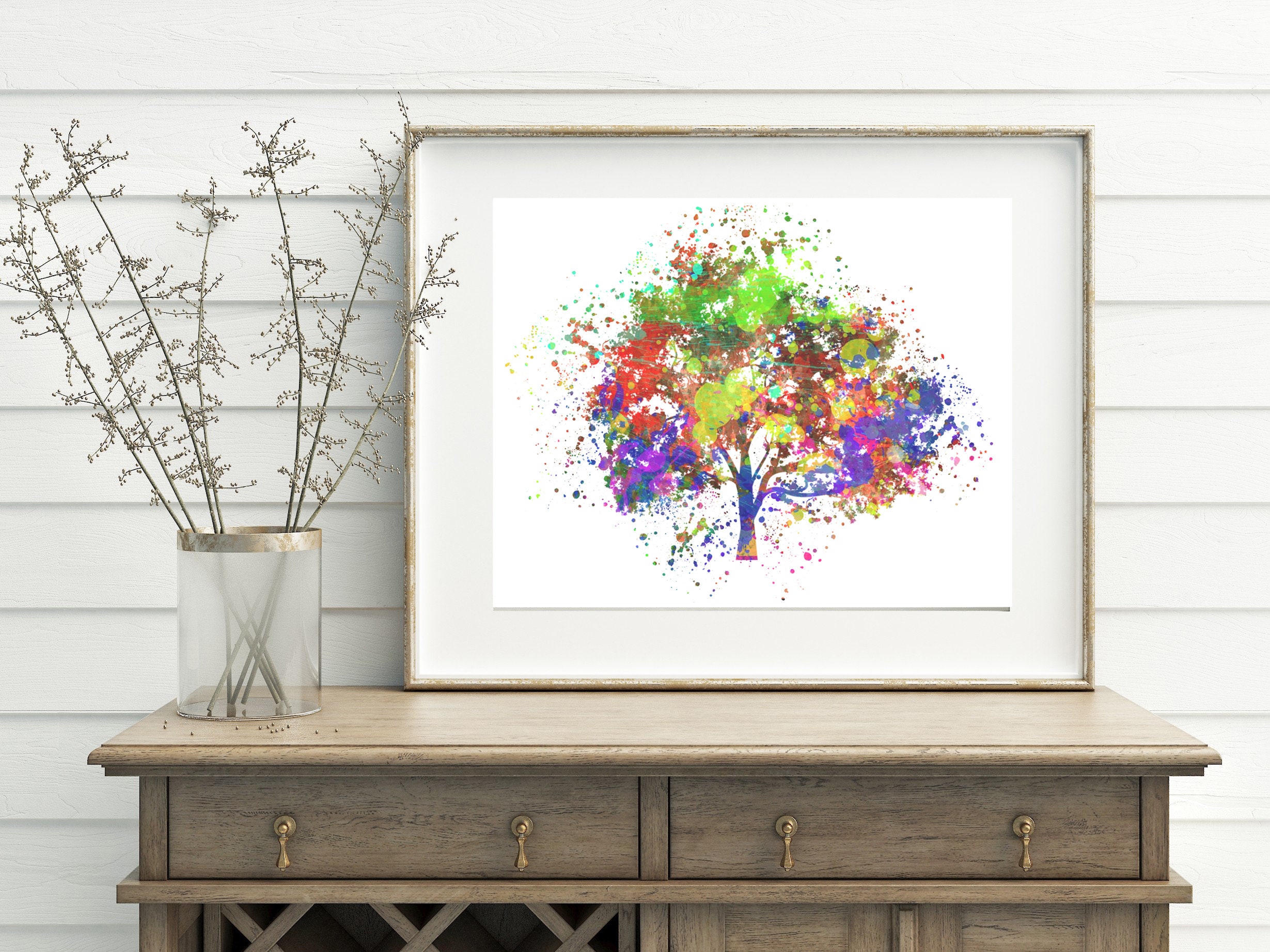 Tree Abstract Art Print. Watercolor Paint Splatter. Arbor Arborist ...