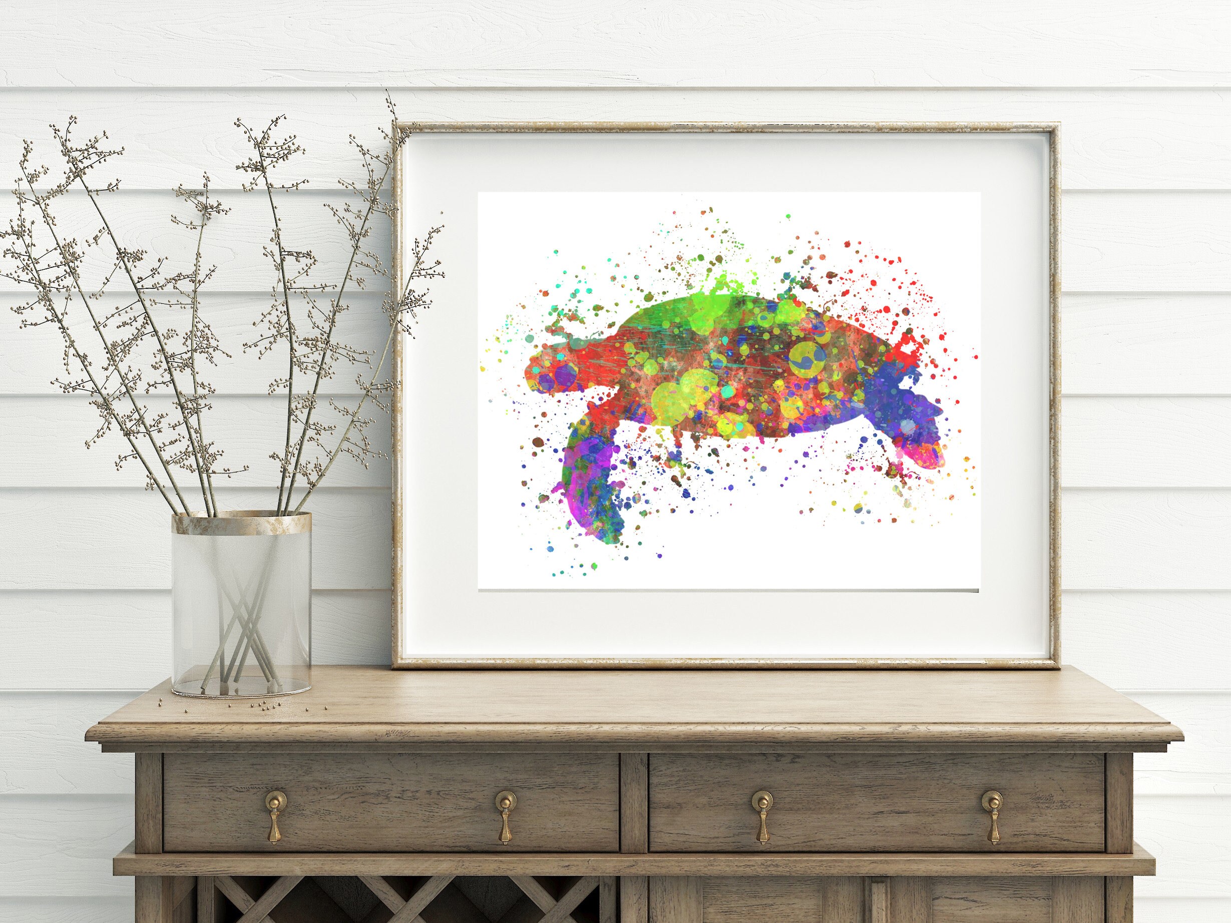 Sea Turtle Abstract Art Print. Watercolor Paint Splatter. | Etsy