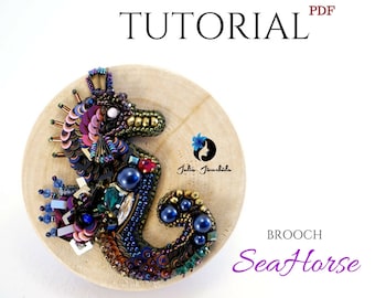 Tutorial PDF | Workshop Embroidery | DIY Brooch | Jewelry Making | Bead Embroidery | Work with Sequins | Swarovski | Sea World | Seahorse