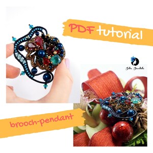チュートリアル PDF | チュートリアル ブローチ | DIY ブローチ ペンダント | ジュエリー作り | 刺繍 | ブローチ スワロフスキー | 赤、青、金のブローチ | イブ 2